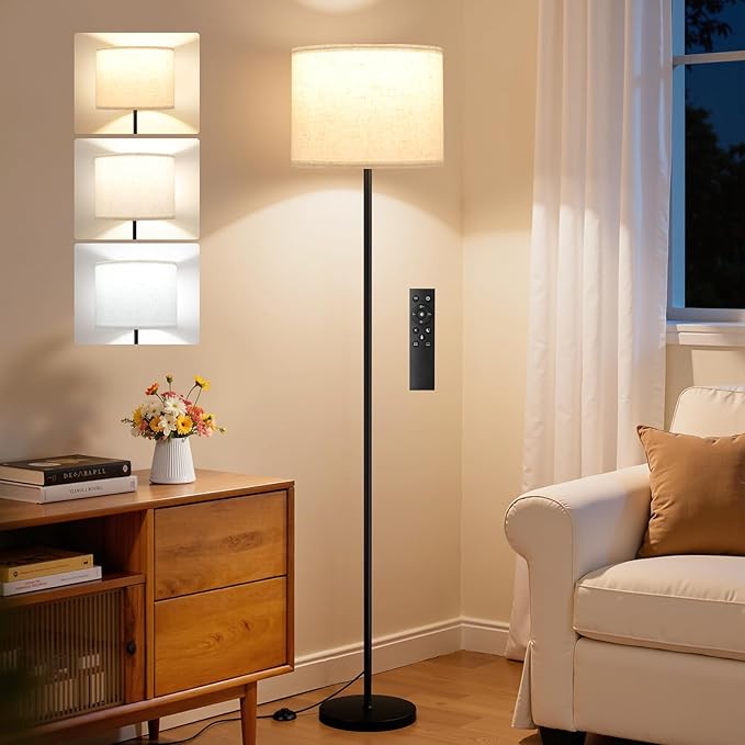 Floor Lamp, 60" Modern Lamps for Living Room with Remote Control, Stepless Dimmable Colors Temperature & Brightness, Standing Lamp for Living Room Bedroom Office (Bulb Included)[Energy Class F]