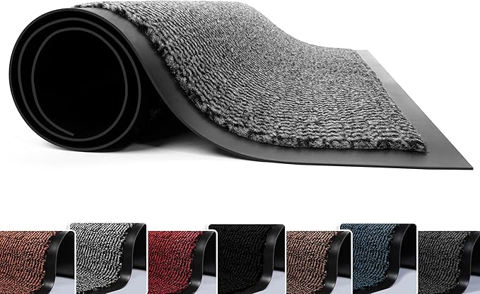 Washable Door Mats - Heavy Duty, Non-Slippery & Stylish Floor Mat - Door mat indoor Large Rubber Indoor & Outdoor Doormats for Perfect Dust Grabbing (Grey-waved, 40 x 60 CM)