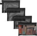 4Pcs Small Make Up Bag, Mesh Makeup Bags for Handbag, Cosmetic Pouch with Zipper, See Through Bag Organiser Pouches for Toiletries, Holiday Travel Essentials for Women Men (Black)