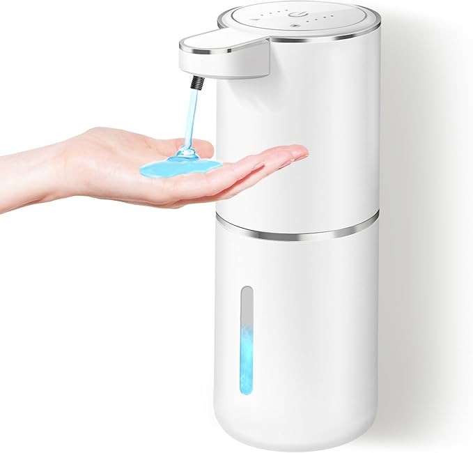 Automatic Liquid Soap Dispenser, 380ml Rechargeable Touchless Wall Mounted Soap Dispenser with 4 Adjustable Levels, IPX5 Waterproof for Kitchen and Bathroom (White)