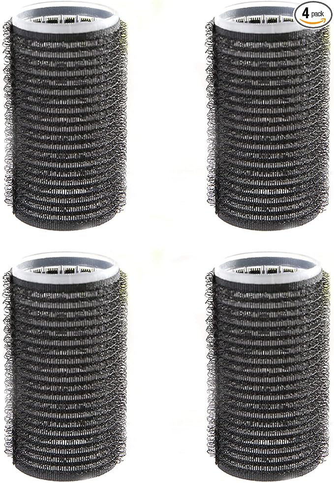 LOMYLM 4pcs Hair Rollers Self Grip, Sticky Hair Rollers Heatless Rollers for Hair Volume, Salon Hairdressing Curlers Curling Tools (Black)
