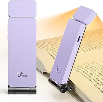 86lux Book Light, Rechargeable Reading Lights for Books in Bed, Ultralight Clip-on LED Bookmark Lamp with 3 Amber Colors & Stepless Dimming for Night Reading for Book Lovers, Kids,Light Lilac