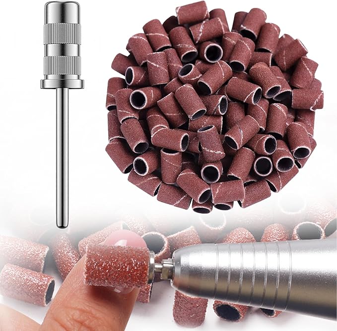 100 PCS 180# Sanding Bands for Nail Drill Polishing Nail Cuticle Removal and Smoothening Nails With Nail Drill Bits for Buffing Nails and Foot Nails Nail Files For Nail Salons and DIY