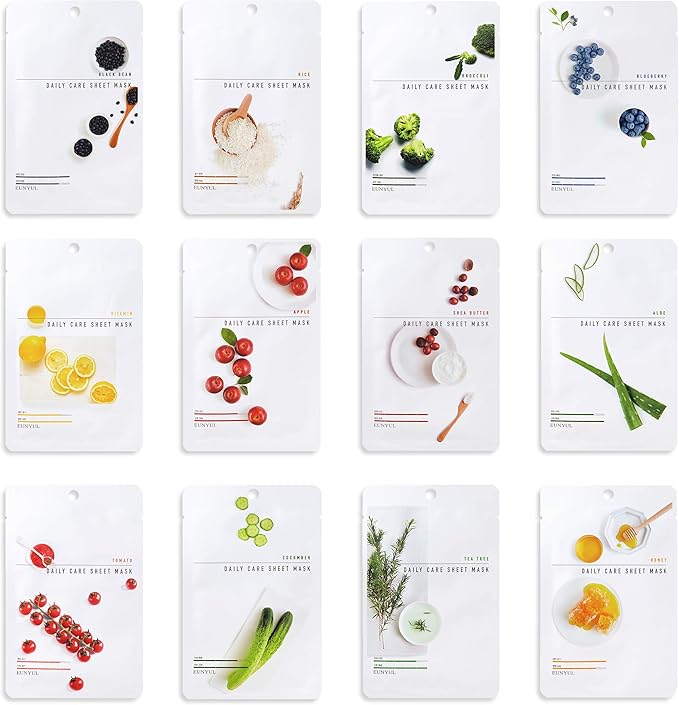EUNYUL [Pack of 12] Daily Care Face Sheet Mask Pack 12 types Korean Skincare Hydrating Facial mask pack