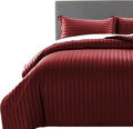 MOONLIGHT20015 Double Duvet Set Reversible Stripes Satin Double Bedding Set with 2 Pillowcases Soft Hypoallergenic Duvet Cover (Burgundy 200x200 CM)
