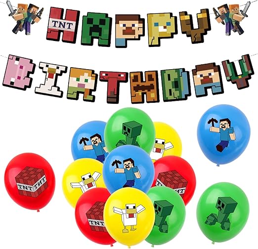 Birthday Balloons, Cartoon birthday party balloon set, 12pcs Balloon, Cute Game Party Balloon, Happy Birthday Banner, baby shower, Balloons For Childs (robot)
