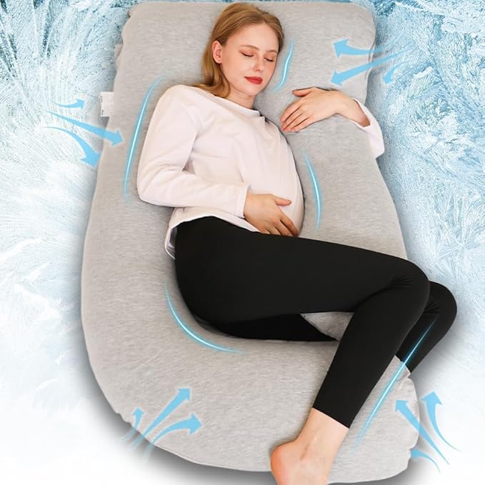 Chilling Home J-Shaped Pregnancy Pillow, 150x70cm, Grey, Polyester Fill, Cooling Cover, Removable, Adult, Multi Position Sleeper