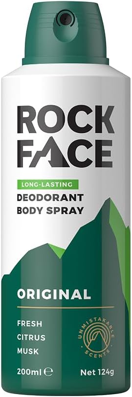 Rock Face Men's Body Spray - Original Fragrance Body Spray Deodorant for Men, 200ml, Fresh Citrus Scent, Long Lasting