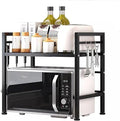Multibao Expandable Microwave Rack Shelf, 2 Tier Oven Rack Stand Holder Kitchen Corner Shelf Desktop Printer Shelf Rack, Bakers Rack, Air Fryer shelf Stand ,Storage Solution Organiser (Black)