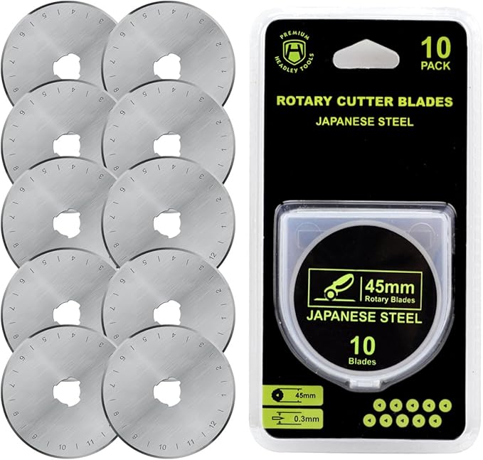 45 mm Rotary Cutter Blade (Pack of 10) Fits Olfa Rotary Cutter, Fiskars Rotary Cutter,Turecut Rotary Cutter,Sewing Accessories,Quilting Ruler,Quilting Accessories