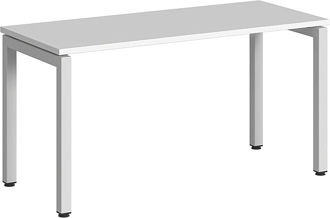 Steelcase Ottima Portico Fixed Height Home Office Desk with Melamine Snow Top and Stainless Steel Snow Frame, Easy Assembly