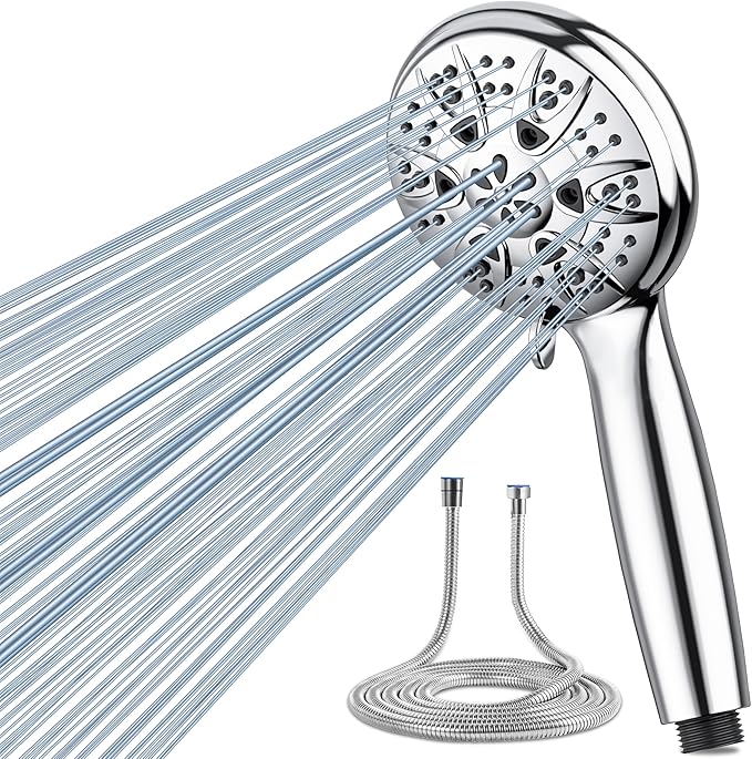 Shower Head with Hose 1.5m, High Pressure Shower Heads with 5 Spray Modes, Powerful Flow Rain Shower Head Set for Low Water Pressure