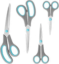 Scissors, Stainless Steel Blades, Soft Grip Handle, Suitable for Households,Offices and Schools, Blue/Grey, 4 pcs/Pack