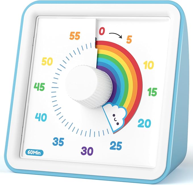 LIORQUE Visual Timer for Kids, 60 Minute Visual Countdown Timer for Classroom Teaching Cooking, Kids Time Management Tools with Silent Operation & Rainbow Pattern Design