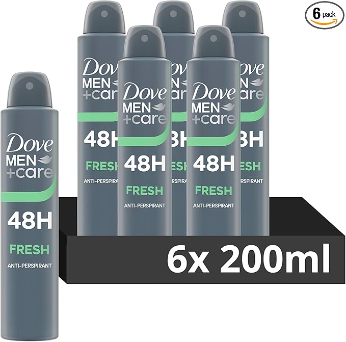 Dove Men+Care Fresh Anti-Perspirant Aerosol Deodorant Spray with ¼ moisturising cream for 48 hour sweat and odour protection 6x 200 ml