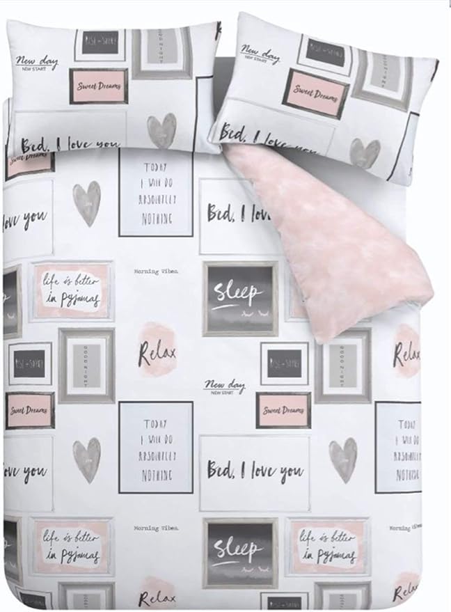 Catherine Lansfield Sleep Dreams Reversible Single Duvet Cover Set with Pillowcase Blush Pink