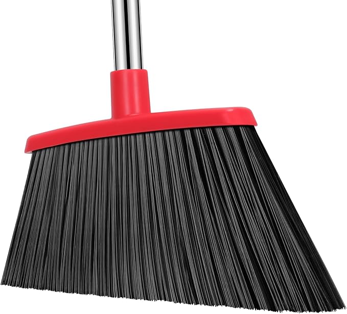 Heavy Duty Broom, 55 Inch Long Handle Outdoor Large Angle Brooms, Commercial Broom for Sweeping Indoor, for Home Garage Kitchen Office Courtyard Lobby Patio Lawn Concrete, Black Red