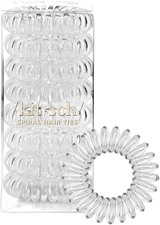 Kitsch Spiral Hair Ties for Women, Coil Hair Tie for Thick Hair, No Crease Hair Tie, No Damage, Hair Coils & Phone Cord Hair Ties for Thin Hair, 8pcs (Transparent)