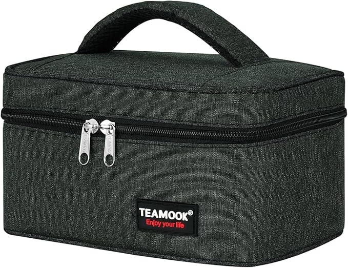 Lunch Bag Insulated Lunch Box for Adults Men and Women,Leakproof Waterproof Cool Bag with Soft Handle 4.2L （Main-Body Black & Small Amount Dark-Green Mix）