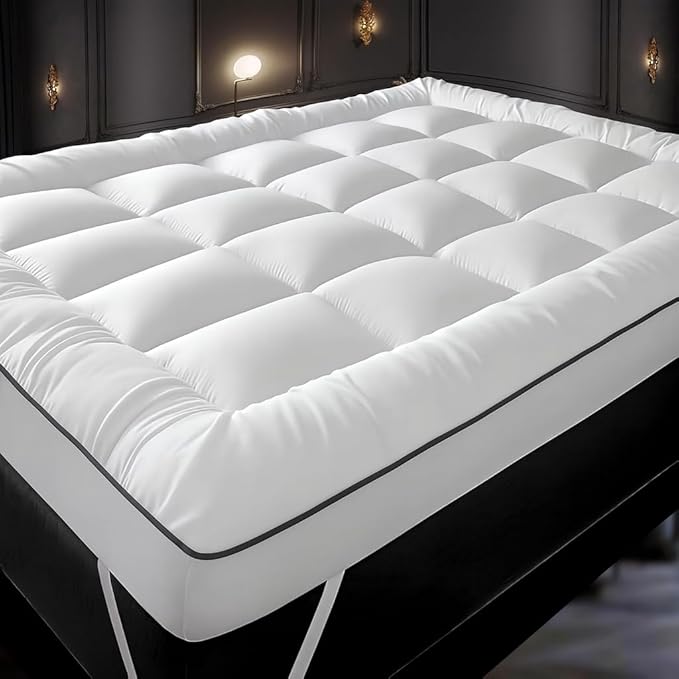 Hotel Quality Extra Thick Mattress Topper 4 Inches / 10cm Full Bounce Back With Elasticated Corner Straps Quilted Mattress Toppers Single Small Double King Super King Bed Size (Double)