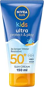 NIVEA Sun Kids Ultra Protect & Play SPF 50+ Lotion (150ml), Moisturising Kids Sun Cream Immediately Protects Delicate Skin Against Sunburn and Long-Term UV Damage