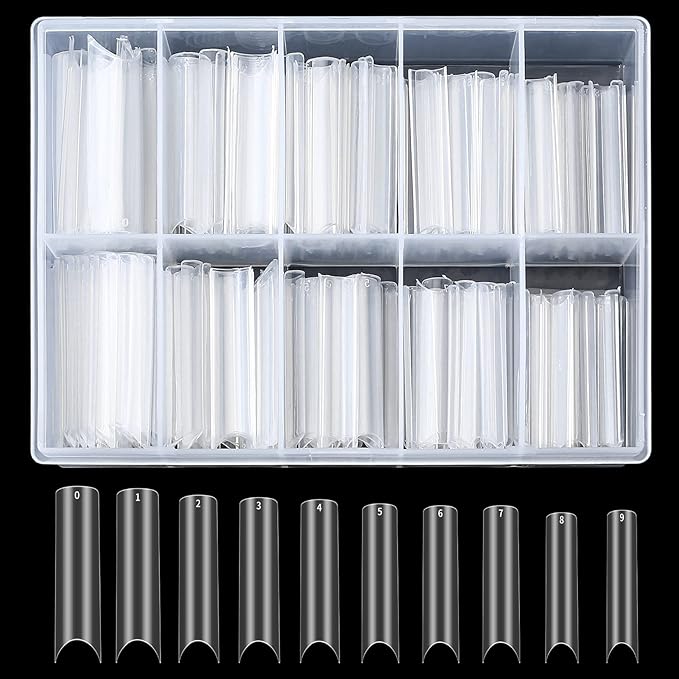 200 Pcs Clear Acrylic Extra Long Straight Square Nail Tips, C Curve Full Cover Acrylic Fake Artificial False Nail Tips for Salons & DIY Nail Art
