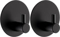 Drenky Black Self Adhesive Hooks No Drilling 2 Pack Waterproof Towel Hooks for Bathrooms Stainless Steel Towel Hooks with Adhesive Pads for Bathroom Kitchen
