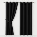 AMEHA Eyelet Blackout Curtains for Bedroom Soundproof Thermal Insulated Ring Top Kitchen Black Curtain 46x54 Inch, 2 Pieces with Tiebacks