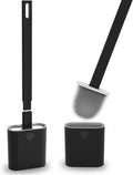 2 Pack Toilet Brush, Bathroom Silicone Toilet Brushes and Holder Sets with No-Slip Long Plastic Handle and Soft Flexible Bristles, Toilet Brushes with holders and Base for Anti-drip (Black)