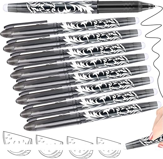 8 Erasable Pens Black Eraser Pen, Rub Out with Rubbers on the End, Pen Eraser, Gel Pens that Out, Cool Gel Ink Pen for Writing Stationary Office School Supplies Gifts for Teacher
