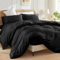 Double Size Duvet Cover Set (Black) - 3 Pcs Brushed Microfiber Plain Dyed Quilt Cover - Bedding Set with Button Closure Include 1 Duvet Cover & 2 Pillowcases