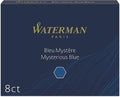 Waterman Fountain Pen Refill Ink Cartridges | Long Standard | Mysterious Blue | 8 Count