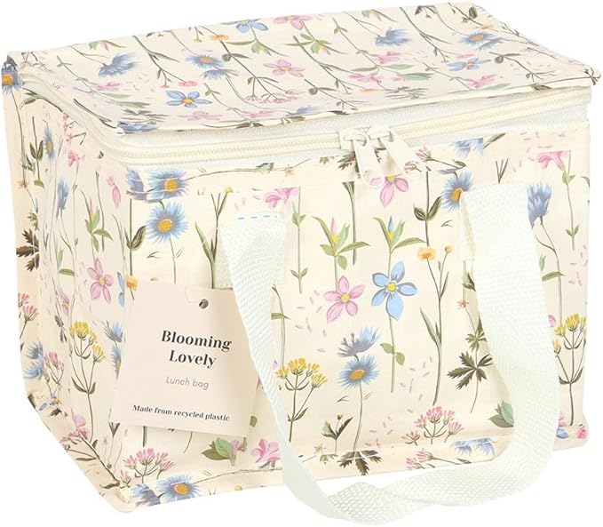 Something Different Wholesale Eco-Friendly Floral Lunch Bag, Recycled Plastic, Spacious & Durable, Pink, Blue & Yellow Wild Bloom Design, Ideal for School, Work, Picnics, Easy to Clean & Lightweight