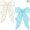 AYNKH 2 PCS Big Bow Hair Clips with Long Silky Satin, Solid Color French Barrette Simple Hair Fastener Accessories for Women Girls