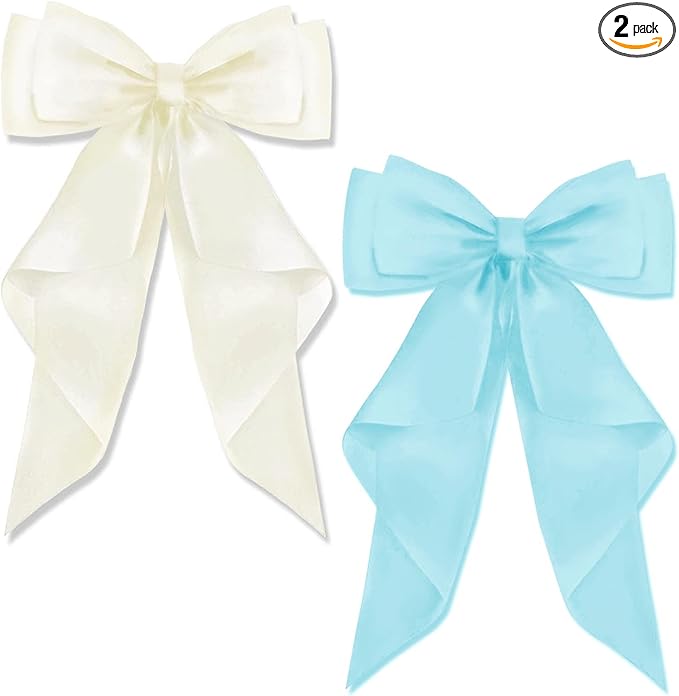AYNKH 2 PCS Big Bow Hair Clips with Long Silky Satin, Solid Color French Barrette Simple Hair Fastener Accessories for Women Girls