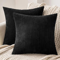 MIULEE Set of 2 Striped Corduroy Square Throw Pillow Case Soft Cushion Covers Sham Home for Sofa Couch/Bedroom Decorative Fluffy Large Pillowcases 18x18 Inch 45x45cm Black