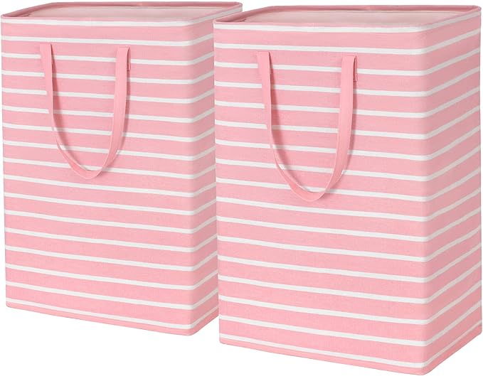 Large Laundry Hamper, Laundry Baskets for Towels Bedding Dirty Clothes, Washing Basket, Laundry Bin, Toy Storage Baskets for Organizing Blankets in Bedroom Bathroom, 75L 2 Pack, Pink