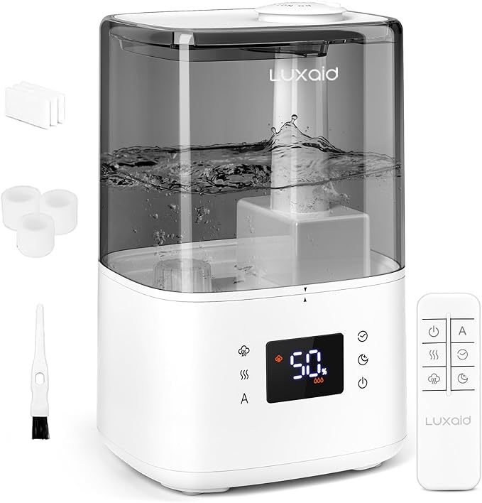 4.5L Luxaid Warm & Cool Mist Humidifier for Bedroom Baby, Humidifiers for Home Plants with Remote, 28dB Quiet Top Fill Air Humidiier with Diffuser & Humidify Sensor, 45H, Timer, Auto Shutoff, HU-802