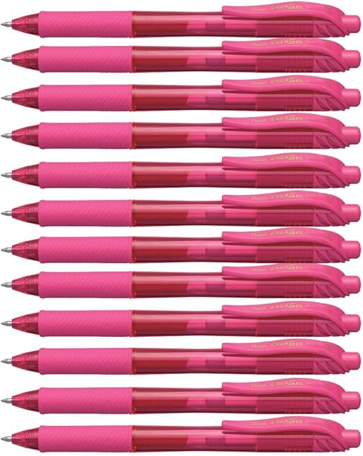 Pentel EnerGel BL107-P Gel-Ink Roller Ball Pens with Click Top, 0.35 mm - Pink (Pack of 12)