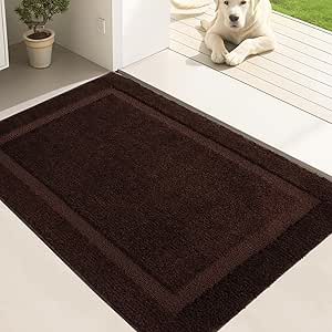 Dirt Trapper Door Mat Indoor 50 x 80 cm, Washable Entry Rug, Inside Doormats for Entryway, Non-Slip, Low-Profile, Super Absorbent Dog Mats for Muddy Paws, Pets, Brown