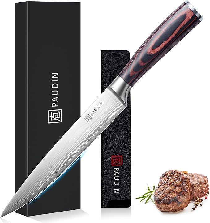 PAUDIN Carving Knife, Kitchen Knife 8 Inch, German High Carbon Stainless Steel with Wooden Handle, for Home Restaurant & Outdoor Use, Come with Gift Box