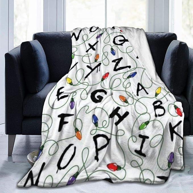 Throw Blanket, Luxury Cozy Fleece Blanket, Warm Super Soft Comfort Lightweight Flannel Fleece Blanket 50" x 40", Stranger Letter Things White