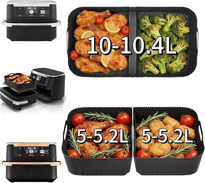 Large Silicone Air Fryer Liners for Ninja Flex Drawer Air Fryer Accessories AF500UK/ Cosori Dual Blaze TwinFry 10L / Ninja Foodi Flexdrawer Dual Air Fryer 10.4L AF500UK