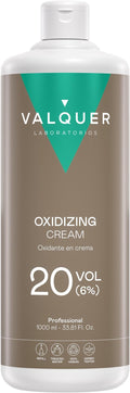 VALQUER Stabilized Hydrogen Peroxide Cream 20 Volume 6%, Oxidizer for Permanent Hair Coloring and Bleaching. Vegan Formulation with Natural Ingredients. Professional Use. 1L.