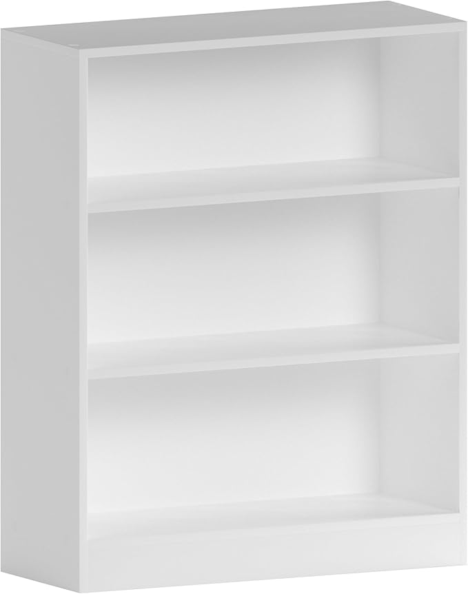 Vida Designs Cambridge 3 Tier Low Bookcase, White Wooden Shelving Display Storage Unit Office Living Room Furniture