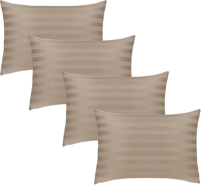 Hafaa Pillow Cases 4 Pack - Stripe Pillowcases for Hair and Skin Standard Size Beige Pillow Protectors with Envelope Closure Super Soft Luxury Pillow Cover