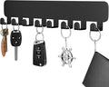 pickpiff Key Holder for Wall Self Adhesive, Key Hooks with 8 Hooks Wall Mounted, Black Key Hangers No Drill for Living Room, Kitchen, Office