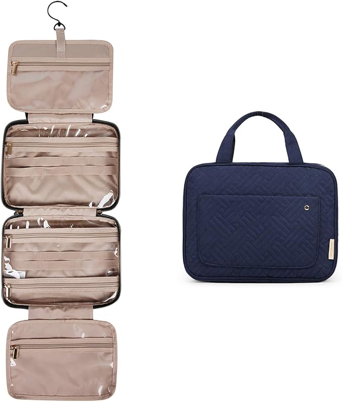 BAGSMART Hanging Toiletry Bag Travel Large Capacity Wash Bag Womens Makeup Cosmetic Bag, Travel Accessories for Full Sized Container (Medium-Dark Blue)