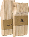 Pack of 200 Wooden Disposable Knives & Forks, Compostable & Biodegradable Disposable Wooden Cutlery Set, Plastic Free, Eco Friendly - (100pcs Knife & 100pcs Fork)