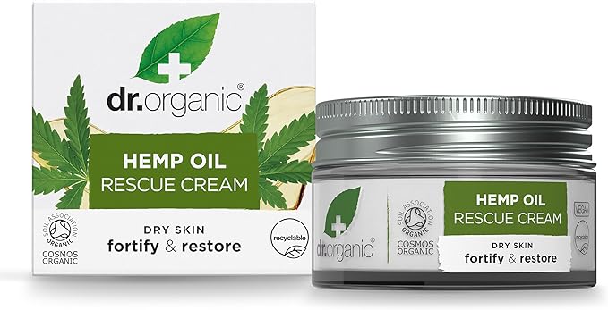 Dr Organic Hemp Oil Rescue Cream, Moisturising, Combination Skin, Mens, Womens, Natural, Vegetarian, Cruelty-Free, Paraben & SLS-Free, Certified Organic, 50ml